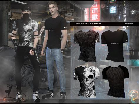 Sims 4 Cyberpunk, Sims 4 Male, Sims 4 Men Clothing, Sims 4 Male Clothes, Male Shirt, Mens Black Shirt, Sims 4 Cas Mods, Pelo Sims, Sims 4 Cc Skin