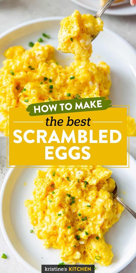 The best Scrambled Eggs Recipe! How to make scrambled eggs that are fluffy, soft and creamy. Make them for a crowd or to serve just one. An easy breakfast idea! Scrambled Egg Skillet Recipes, The Best Scrambled Eggs, Easy Scrambled Eggs, Best Scrambled Eggs, Scrambled Eggs With Cheese, Deviled Eggs Recipe Classic, Creamy Scrambled Eggs, Fluffy Scrambled Eggs, Scrambled Eggs Recipe