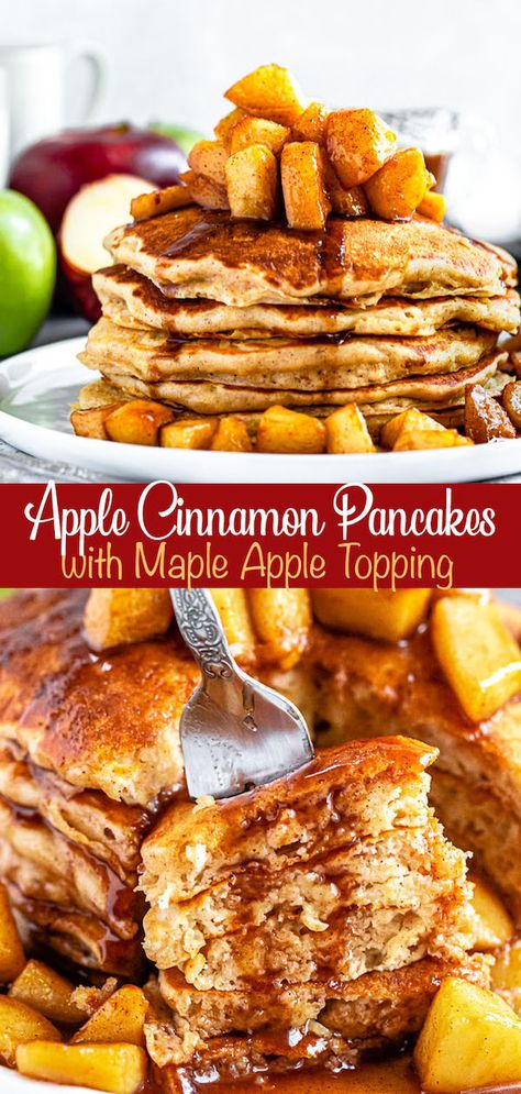 Cinnamon Pancakes Recipe, Apple Breakfast Recipes, Apple Cinnamon Pancakes, Thanksgiving Breakfast, Pancake Toppings, Courge Spaghetti, Cinnamon Pancakes, Cinnamon Syrup, Apple Pancakes