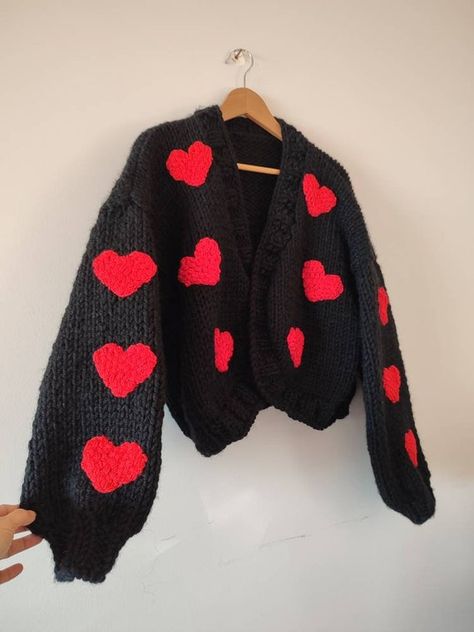 Cardigan Embroidery, Long Sleeve Crochet Dress, Patch Clothes, Diy Cardigan, Birthday Gifs, Knit Clothes, Trendy Cardigans, Heart Cardigan, Dopamine Dressing