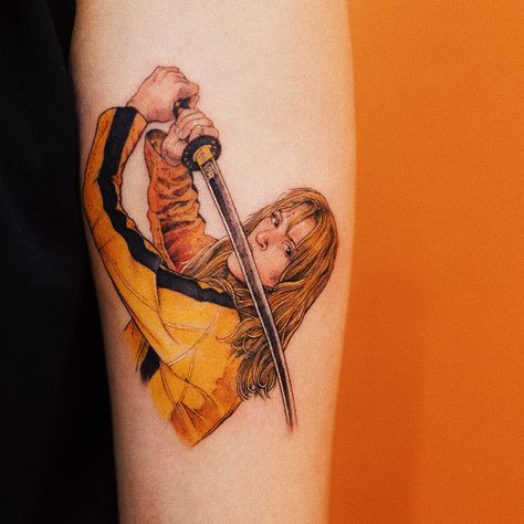 🧡KILL BILL🧡 . #soltattoo Tarantino Tattoo Ideas, Quentin Tarantino Tattoo, Kill Bill Tattoo, Bill Tattoo, 88 Tattoo, Pleasing Aesthetic, Movie Tattoo, Simpsons Characters, Tattoo Inspiration Men