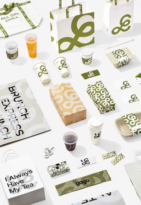 gaga on Behance Visuell Identitet, Coffee Shop Branding, Cafe Branding, Branding Design Packaging, Vi Design, Restaurant Branding, Food Packaging Design, Tea Packaging, Packing Design