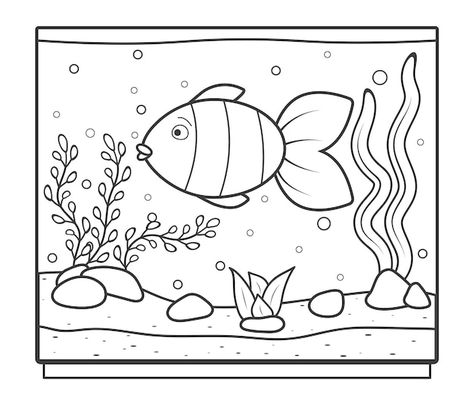 Rectangular aquarium with a fish for col... | Premium Vector #Freepik #vector #aquarium #fish-tank #aquarium-fish #fish-water Fish Aquarium Drawing, Fish Tank Drawing, Fish Drawing For Kids, Aquarium Drawing, Insect Coloring Pages, Space Coloring Pages, Drawn Fish, Disney Princess Coloring Pages, Fish Coloring Page