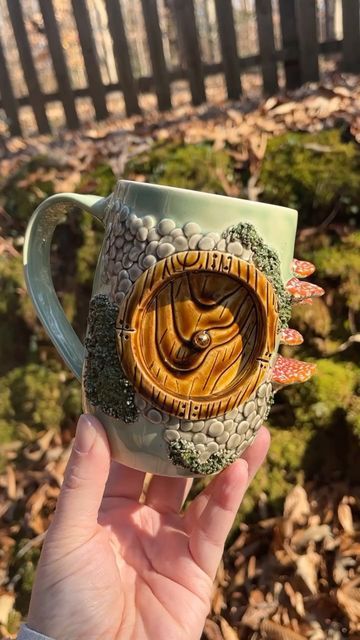 Hobbit Hole Mug, Hobbit Mug, Lotr Mug, Lotr Ceramic, Nerdy Pottery, Fantasy Ceramics, Shire Lotr, Fantasy Pottery, Orchid Pots