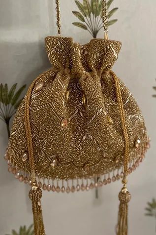 Shop for Bhavna Kumar Cutdana Embroidered Potli Bag Online at Aza Fashions Potli Bag Designs, Potali Beg Design Indian, Potli Design, Saree Bags, Indian Bags, Purse Aesthetic, Bridal Handbags, Potli Bag, Latest Bridal Dresses