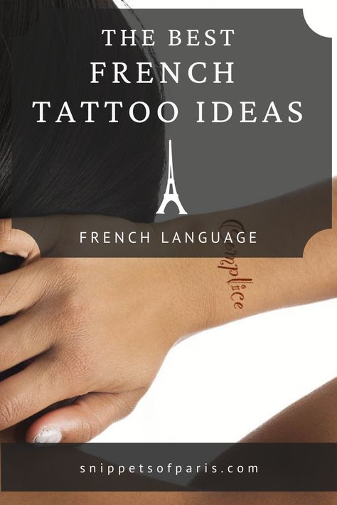 Find ideas, with the best French words, phrases, and sayings for the perfect French tattoos that you will love and be inspired by. French language | Study French | Learn French | French Phrase Tattoos Women, Tattoo In French Meaningful, French Words For Love, French Heritage Tattoo, Amour Tattoo French, Tattoo Ideas In French, Love In French Tattoo, French Fine Line Tattoo, French Tattoos For Women With Meaning