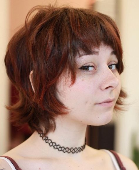 Piece-y Choppy Bob for Round Faces Up Do Hairstyles Short Hair, Cute Short Hairstyles For Curly Hair, Short Haircuts For Wide Faces, Short Bangs Side Part, Very Short Hair With Layers, Short Hairstyle Women For Straight Hair, Mod Haircut Women 60s, Short Spunky Haircuts, Short Bangs Shag Haircut