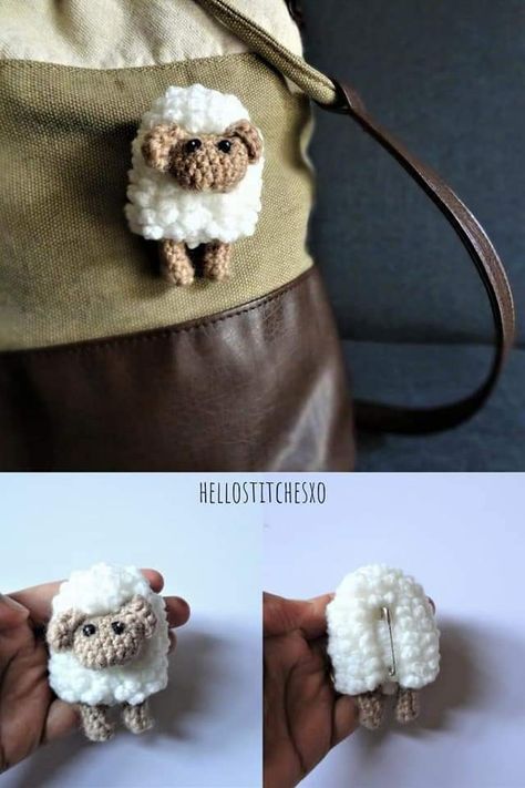 Crochet Brooch Pattern, Brooch Pattern, Crochet Bookmark Pattern, Crochet Sheep, Crochet Brooch, Pola Amigurumi, Claw Machine, Cute Sheep, Crochet Bookmarks