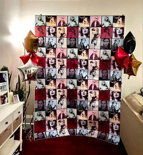 Taylor Swift Backdrop Ideas, Eras Tour Movie Party, Eras Tour Backdrop, Taylor Swift Birthday Party Backdrop, Eras Tour Decor, Eras Tour Balloon Arch, Eras Tour Decorations, Taylor Swift Themed Sleepover, Taylor Swift Backdrop