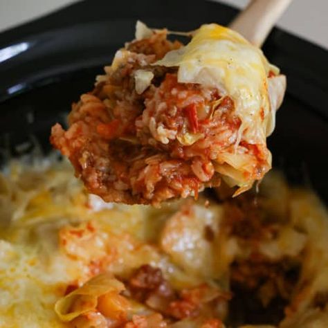 Crock Pot Cabbage Roll Casserole - Small Town Woman Crockpot Cabbage Recipes, Cabbage Roll Casserole, Crock Pot Cabbage, Small Town Woman, Spring Mix Salad, Taquitos Recipe, Cabbage Roll, Crockpot Casserole, Monterey Jack