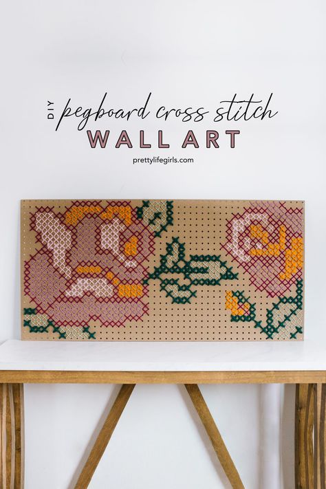 Pegboard Cross Stitch, Woven Wall Hanging Diy, Cross Stitch Wall Art, Stitch Wall Art, Diy Pegboard, Pretty Life, Diy Rainbow, Wall Hanging Diy, Floral Cross Stitch