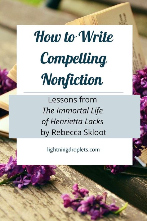 Books for Writers: The Immortal Life of Henrietta Lacks by Rebecca Skloot
Science Writing Tips from Rebecca Skloot’s The Immortal Life of Henrietta Lacks Writing Non Fiction, Writing Non Fiction Tips, Writing Nonfiction Books, Nonfiction Writing Prompts, Immortal Life Of Henrietta Lacks, Creative Nonfiction Writing, Writing Nonfiction, Henrietta Lacks, Historical Nonfiction