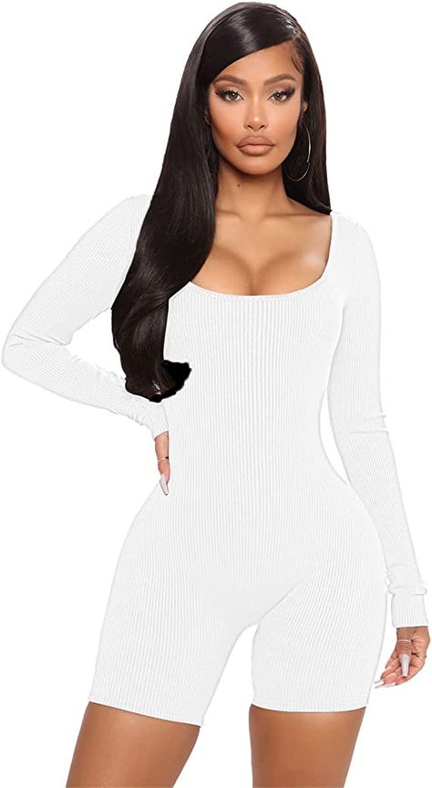 Short Jumpsuit Outfit, White Long Sleeve Jumpsuit, Jumpsuits For Women Casual, Long Sleeve Short Jumpsuit, Black One Piece Jumpsuit, Womens Romper, Shorts Design, Jumpsuit Long Sleeve, Yoga Jumpsuit