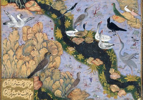 The Concourse of the Birds, Folio 11r from a Mantiq al-tair (Language of the Birds) Most Famous Artists, Persian Miniature, Wendover Art, Wendover Art Group, Antique Artwork, Bird Photo, Nature Paintings, The Birds, Miniature Art