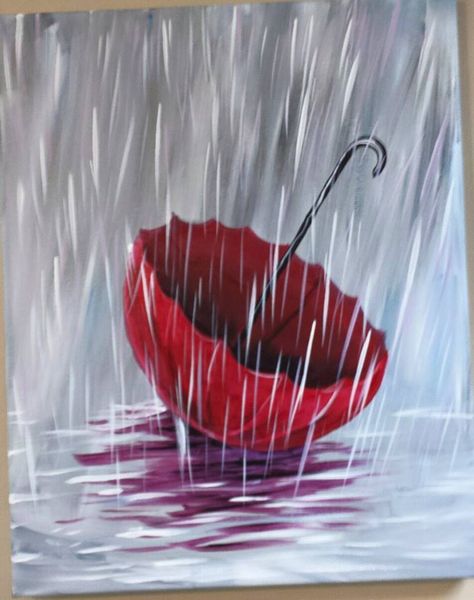 umbrella in the rain Umbrella Painting Ideas, Umbrella Painting Acrylic Easy, Rain Puddle Painting, Red Umbrella Painting, Lady With Umbrella Painting, Women With Umbrella Painting, Umbrella Painting, Rain Painting, Umbrella Art