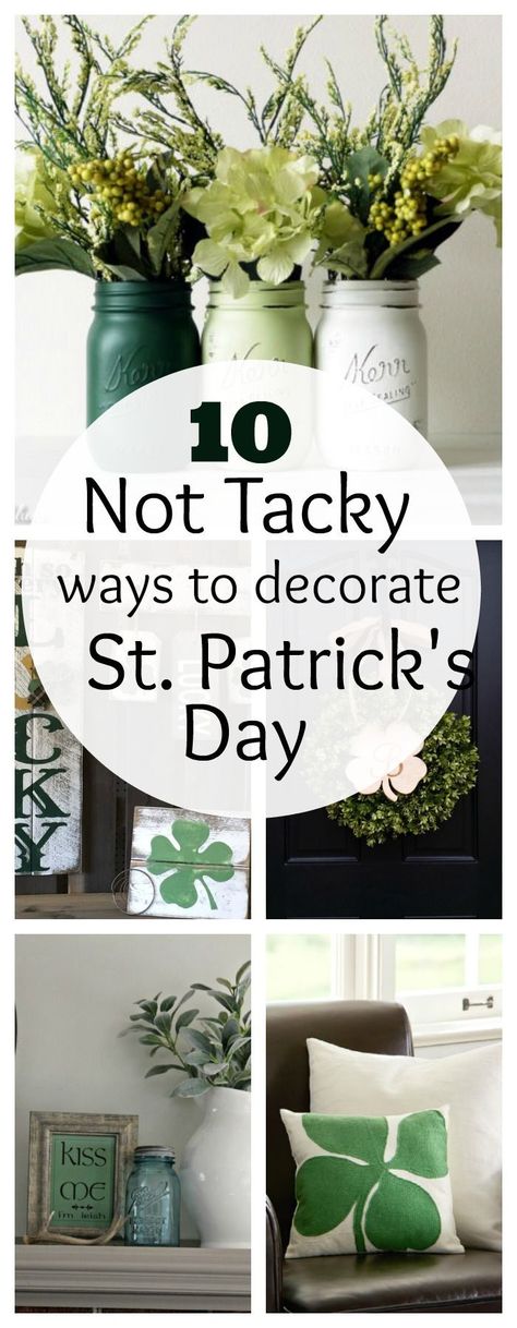 Holiday home decor doesn’t have to be tacky!  I love these ideas for St. Patrick’s Day.  It takes the beautiful greens of the holiday, and combines them with simple ideas I’d be proud to display in my home!   These ideas are fresh, beautiful, and not expensive at all! 1 Decorate with Jars You could … St Patricks Decorations, St Patric, St. Patrick’s Day, St Patrick's Day Decorations, Saint Patties, Organized Mom, St Pats, St Patrick's Day Crafts, St. Patricks Day