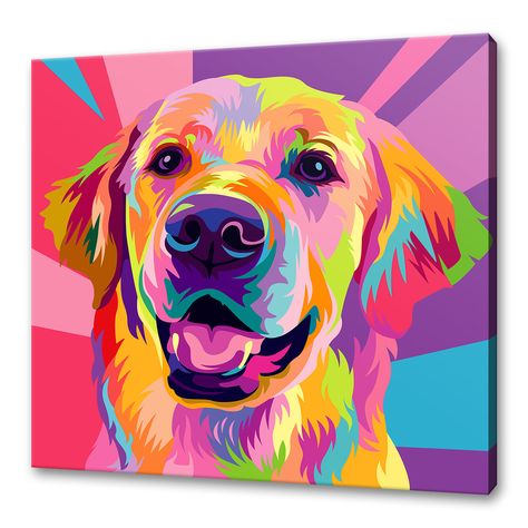 Colorful Animal Paintings, Chien Golden Retriever, Images D'art, Personalized Canvas Print, New Retro Wave, Dog Canvas, Canvas Photo Prints, Dog Wall Art, Pop Art Painting