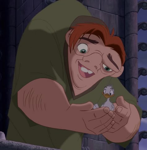 Quasimodo is the protagonist of Disney's 1996 animated feature film, The Hunchback of Notre Dame. Quasimodo was born deformed, possessing a hunched back, from which the film takes its name. Because of his ghastly appearance, the kind-hearted bell-ringer of Notre Dame was condemned to the cathedral's highest tower by his cruel caretaker, Claude Frollo. From there, Quasimodo developed a yearning to experience the outside world and live a normal life amongst the people of Paris. Quasimodo first... Disney Character, Cartoon Character, Notre Dame, A Man, A Small, Disney, Wall