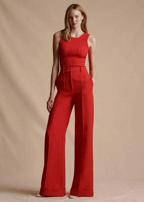 Red Trousers, Women Trousers, Adam Lippes, Color Crush, Dresses By Length, Fabric Covered Button, Silk Pants, Pantalon Large, Silk Wool