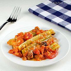 Braised Celery with Tomato and Parmesan Braised Celery, Celery Recipes, Tomato Recipes, Vegetable Sides, Veggie Dishes, Fruit Recipes, Main Meals, Vegetable Dishes, Vegetable Recipes