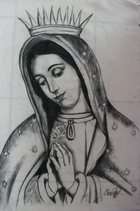 Virgin Of Guadalupe Drawing, Drawing Of Virgin Mary, Virgencita Drawing Chicana, La Drawing Art, Virgen Drawing, Virgencita Drawing, Oldie Drawings, Hispanic Drawings Easy, Guadalupe Drawing