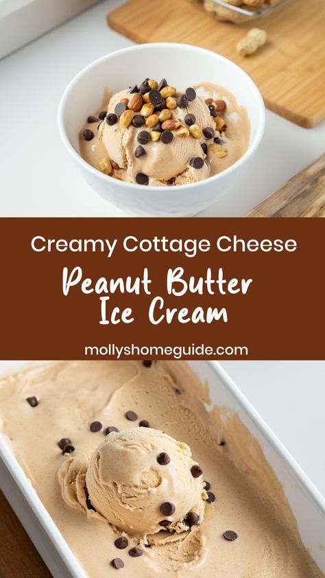 Indulge in the creamy goodness of cottage cheese, peanut butter, and ice cream with these delectable recipes! From rich and nutty peanut butter ice cream to light and fluffy cottage cheese desserts, there's something for every sweet tooth. Discover how these ingredients come together to create heavenly treats that will satisfy your cravings. Whether you're a fan of classic flavors or looking to try something unique, these recipes are sure to tantalize your taste buds.  Ingredients 16 oz cottage Healthy Peanut Butter Ice Cream, Protein Cream Cheese Recipes, Cottage Cheese Frozen Dessert, Peanut Butter And Cottage Cheese, Cottage Cheese Bark Recipe, How To Make Cottage Cheese Taste Good, Cottage Ice Cream Recipes, Dessert Recipes With Cottage Cheese, Cottage Cheese Truffles