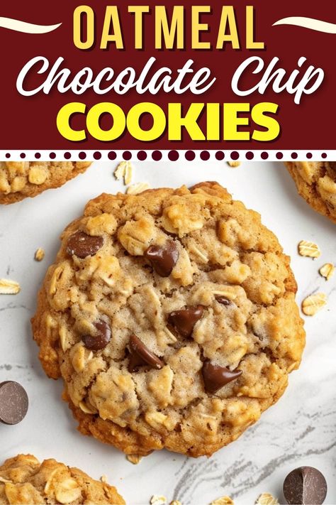 You won't be able to get enough of these oatmeal chocolate chip cookies! They're sweet, chewy, and impossible to resist! Oatmeal Chocolate Chip Recipe, Choc Chip Oatmeal Cookies, Best Chewy Oatmeal Cookies, Soft Oatmeal Chocolate Chip Cookies, Homemade Oatmeal Chocolate Chip Cookies, Oatmeal Choc Chip Cookies, Oatmeal Cookies No Flour, Chocolate Chip Cookies Chewy, 100 Cookies Recipe