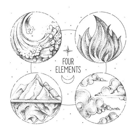 Four Elements Tattoo, Occult Illustration, Elements Drawing, Air Symbol, Element Tattoo, My Moon Sign, Earth Symbols, Earth Tattoo, Air Tattoo