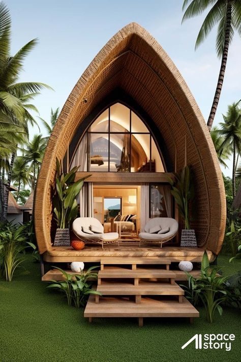 Homestay Ideas, Tiny Villa, Resort Design Plan, Cottage House Designs, Home Designs Exterior, Loft House Design, Space Story, Bamboo House Design, Bali House