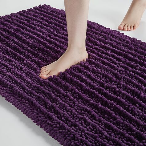 PRICES MAY VARY. 🎀ULTRA SOFT & COMFORTABLE:Compare the normal quality 1350g/sm, this plush chenille bath mats is more thick and bushy,quality up to 1800g/sm weight,the bathroom mats soft pile helps soothe tired feet and keep toes warm on the cold floor,just like sinking into a deep cotton pile. 🎀SUPER ABSORBENT: Microfiber shag bath mat is much more absorbant than cotton rugs.When you get out of the bathtub, shower,spa or prepare by the sink,the high-pile chenille fabric bathroom mat can quick Luxury Bath Rugs, Chenille Bath Mat, Rich Decor, Lavender Water, Purple Bathrooms, Bathroom Rugs Bath Mats, Plush Carpet, Cotton Bath Rug, Bath Mat Rug