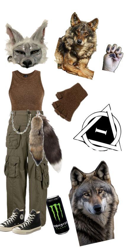 For the therians who can’t think of outfit ideas Goblincore Outfits, Wolf Therian, Mint Outfit, Tattoo Coloring Book, Crafts To Do When Your Bored, Pastel Goth Outfits, Masc Outfits, Animal Tails, Wolf Spirit Animal