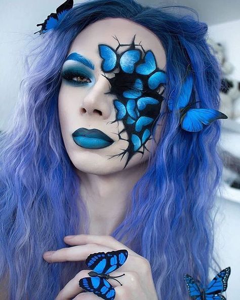 Butterfly Inspired Makeup, Hair Butterfly, Maquillage Yeux Cut Crease, Halloweenský Makeup, Holloween Makeup, Butterfly Makeup, Halloween Makeup Ideas, Face Art Makeup, Halloween Makeup Scary