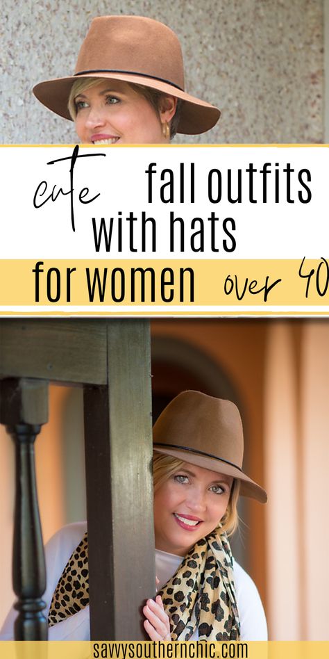 One of the easiest ways to add some spunk to a fall outfit is to add a hat. As much as I like a straw hat in the summer, I love wearing wool felt hats in the fall and winter. Here are nine cute and easy fall outfits that are perfectly balanced with a hat. Brown Suede Hat Outfit, Vintage Outfits With Hats, How To Wear A Fedora Women Winter, Fall Hats For Women Short Hair, Fall Outfit With Hat Women, Styles With Hats For Women, Fall Winter 2022 2023 Trends Hats, Fedora Fashion Women, Women’s Outfits With Hats