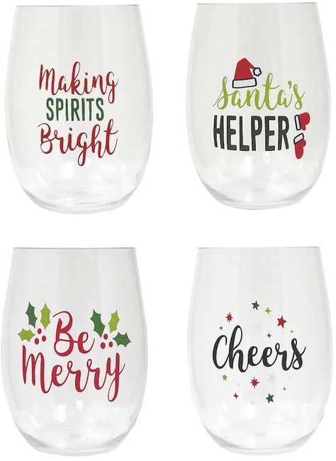 These stemless holiday wine glasses are perfect for wine, cocktails or mocktails, making them great for a holiday celebration or hostess gift. #commissionlink #christmas #holidays #glasses #giftideas Christmas Wine Glasses Vinyl, Cricut Wine Glasses, Holiday Wine Glasses, Wine Glass Sayings, Fun Wine Glasses, Christmas Wine Glasses, Wine Glass Designs, Diy Wine Glasses, Christmas Cups