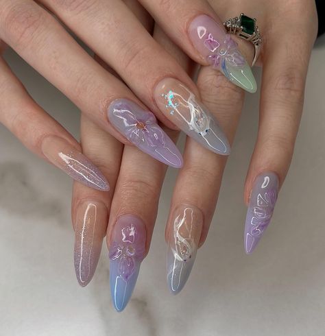 🐠 Aurora Pond 𓍯ᐝ Pastels for Spring 💜🩵 on a Long Almond Gel-X I used YOGO 3D Clear Clay to make the flowers, you can get yours from @kiokonailsupply and use my code JANET to save 🥰 DM to book with me, April availability on my highlight 🌸 $30 nonrefundable deposit every booking #nailinspo #naildesign #gelxinspo #vancouvernails #springnails #orchidnails #naturenails #gardennails #3dnailart #pastelnails #pinterestnails #nails2inspire #trendynails Clear Clay, Orchid Nails, Clear Spring, Pastel Nails, Spring Nail, 3d Nail Art, Trendy Nails, Spring Nails, Nail Inspo