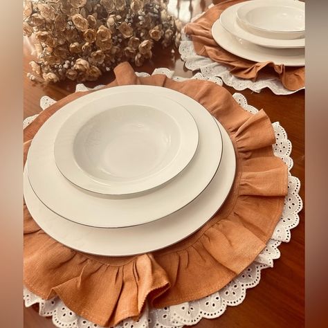 Handmade Ruffled Placemats, Event Holiday Halloween Dinner Tables (Set of 4) Ruffled Placemats, Thanksgiving Dinner Table, Tables Set, Dinner Table Setting, Halloween Dinner, Table Placemats, Holiday Halloween, Holiday Dinner, Thanksgiving Dinner