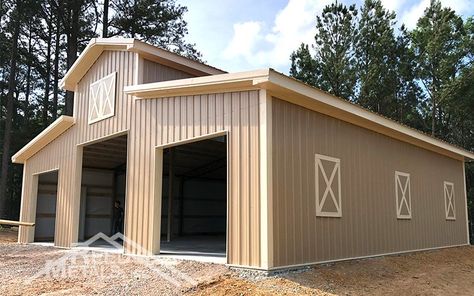 Pole Barn Shop, Metal Pole Barns, Pre Engineered Metal Buildings, Outdoor Restaurant Patio, Prefab Garages, Pole Barn Garage, Building A Pole Barn, Barn Shop, Pole Buildings