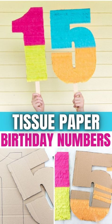 Tissue Paper Fringe, Birthday Party Props, Diy Birthday Banner, Diy Pinata, Cardboard Box Crafts, Paper Dolls Diy, Easy Birthday, Party Tips, 60th Birthday Party