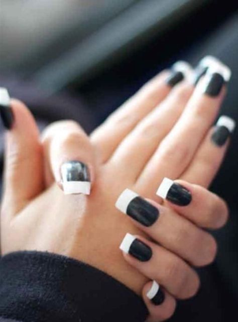 Black and White French Manicure Nails Black And White Nail, Black White Nails, French Pedicure, White Nail Art, Nails Polish, White Nail, Get Nails, Nail Art Galleries, Fabulous Nails