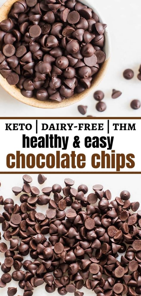 Sugar-free Chocolate Chips Recipe (3 ways!) Chocolate Chips Recipe, Chips Homemade, Keto Dairy, Homemade Chocolate Chips, Carob Chips, Thm Desserts, Sugar Free Chocolate Chips, Keto Friendly Desserts, Recetas Keto