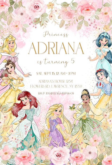 Princess Disney customizable invite template girl | instant download | Share or Print – 4invites Princess Disney Theme Birthday Party, Dinosaur And Princess Party, Disney Princess Doll Centerpieces, Disney Princesses Theme Birthday Party, Princesses Theme Birthday Party, Disney Princess Theme Birthday Party Invitations, Princess Birthday Party Invitations Free, Disney Princesses Party Ideas, 1st Birthday Disney Princess Theme