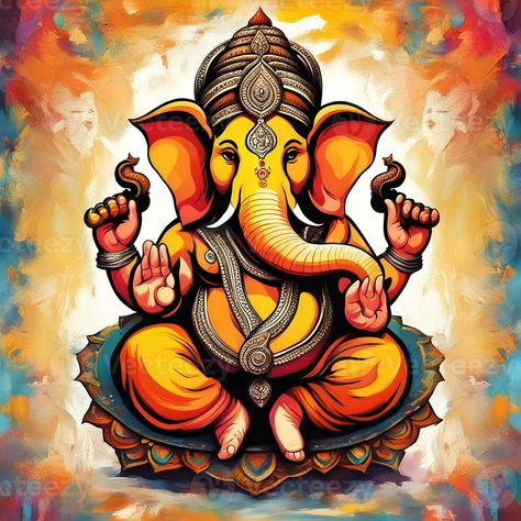 Ganesh--hindu-lord-Ganesha-on-decorative-background--Graphical-poster-modern-art, Lord Ganesha sculpture with decorative elements - ai generative Ganesha Background, Lord Ganesha Art, Sitting Ganesha, Ganesh Background, Ganesh Poster, Graphical Poster, Ganesha Art Illustration, Ganesha Artwork, Ganesha Sculpture