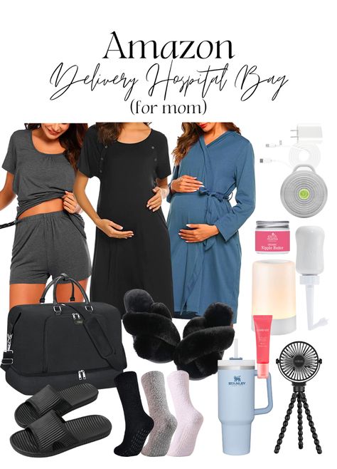 What to pack in your hospital bag for mom! Amazon favorites under $100. Maternity and nursing pajamas and robe. Grey, navy, and black pajama sets. Black fuzzy slippers. Large black duffel bag. Stanley Cup. Laneige lip moisturizer. Breastfeeding cream. Black shower shoes. Fuzzy socks with grips for the hospital. Portable rechargeable nightlight. Portable sound machine for babies. Frida Mom peri bottle. All items can be found on Amazon for under $100! These items are budget friendly and affordable Delivery Hospital Bag, Acrylic Flower Vase, Delivery Hospital, Nursing Pajama Set, Nursing Gown, Amazon Delivery, Nursing Pajamas, Best Slippers, Shower Shoes