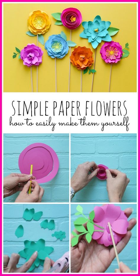 Folded Paper Flowers, Simple Paper Flower, Paper Flowers For Kids, Make Paper Flowers, Easy Paper Flowers, Paper Flower Decor, Paper Flower Crafts, How To Make Paper Flowers, Paper Flowers Craft