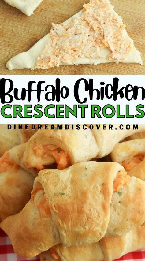 Buffalo Chicken Crescent, Chicken Crescent Rolls, Chicken Crescent, Fast Dinner Recipes, Crescent Roll Recipes, Tailgate Food, Crescent Roll, Football Food, Chicken Dishes Recipes