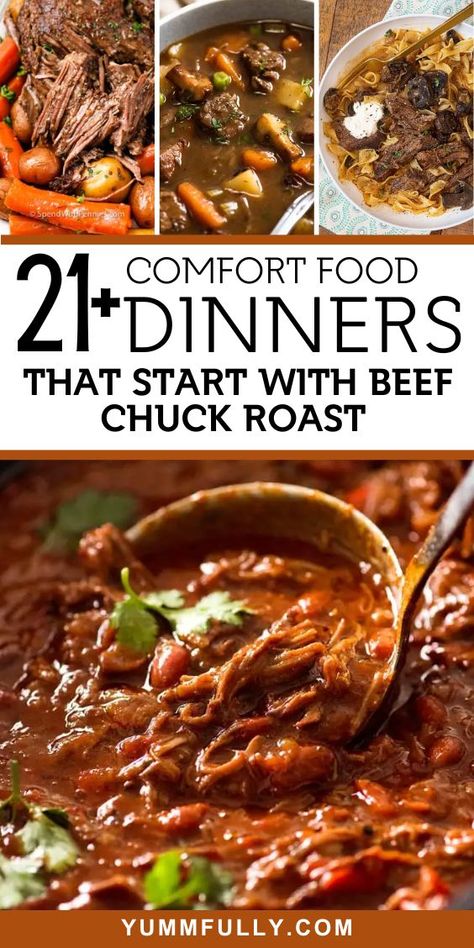 21 Comfort Food Dinners That Start with Beef Chuck Roast – Yummy and fully Dinner Ideas Chuck Roast, Beef Or Steak Recipes, Things To Cook With Chuck Roast, Dinner Recipes Roast Beef, Recipes For A Beef Roast, Dinner Ideas Roast, Dinner Recipes With Chuck Roast, Meals To Make With Chuck Roast, Meals Using Chuck Roast