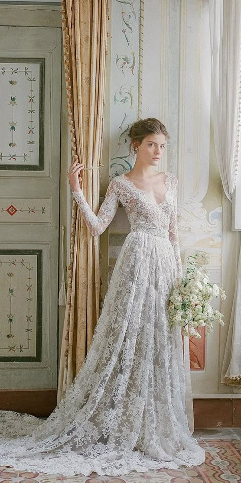 Vintage Inspired Wedding Dresses ❤️ See more: http://www.weddingforward.com/vintage-inspired-wedding-dresses/ #weddings Vintage Lace Weddings, Vintage Inspired Wedding Dresses, Long Sleeve Wedding Dress Lace, White Wedding Dress, Lace Wedding Dress Vintage, Traditional Wedding Dresses, Nontraditional Wedding, Winter Wedding Dress, Sleeve Wedding Dress