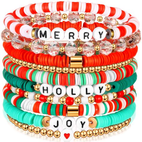 Christmas Braclets Ideas, Christmas Jewelry Diy, Bracelets Christmas, Clay Bracelets, Christmas Fits, Holiday Bracelets, Preppy Christmas, Surfer Bracelets, Bracelets Patterns