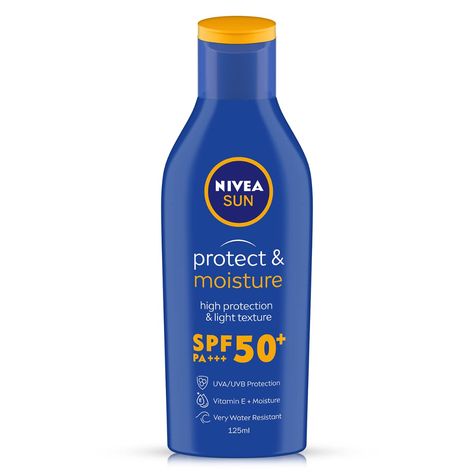 Nivea Moisturising Sun Lotion SPF-50, 125ml Sunscreen For Men, Tanning Sunscreen, Sun Lotion, Skin Collagen, Sunscreen Lotion, Prevent Wrinkles, Hydrate Skin, Spf 50, Dish Soap Bottle