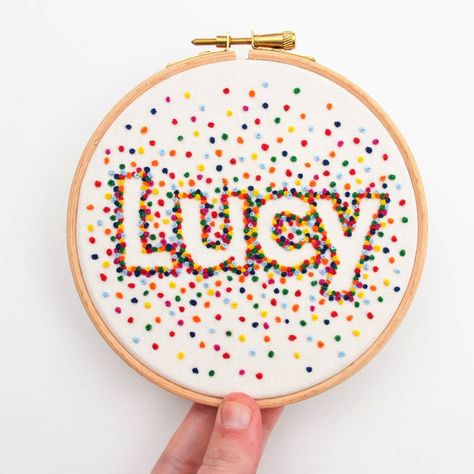 Name Hand Embroidery, Rainbow French, French Knot Embroidery, Name Embroidery, Embroidery Letters, Embroidered Art, Baby Embroidery, Art Embroidery, French Knots